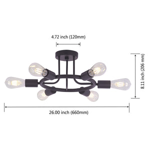 BONLICHT Semi Flush Mount Ceiling Light 6 Lights Oil-Rubbed Bronze Sputnik Starburst Style Ceiling Lamp