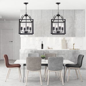 BONLICHT Lantern Chandelier 4 Lights Black Farmhouse Pendant Light Industrial Vintage