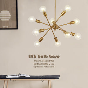 BONLICHT  Modern Sputnik Chandelier Lighting Brushed Brass 10 Lights with Adjustable Arms