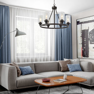 BONLICHT 6-Light Glass Round Chandelier Oil-Rubbed Bronze
