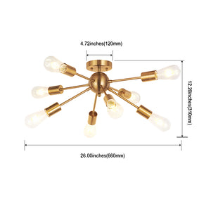 BONLICHT 8-Light Modern Sputnik Chandelier Brushed Brass Semi Flush Mount