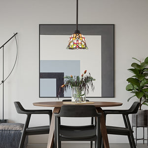 BONLICHT Tiffany Lighting Victorian, 1-Light Stained Glass Pendant Light Mini with 7.5 Inches Shade