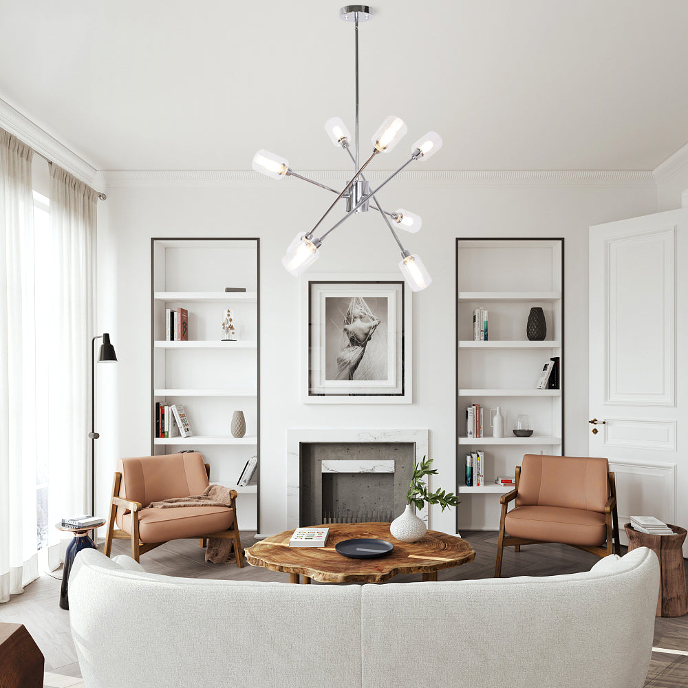 BONLICHT 8 Lights Contemporary Chandelier Sputnik Chrome with Glass Shade