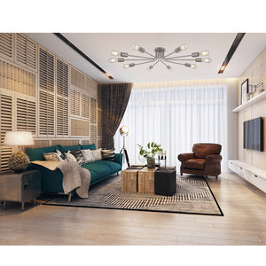 BONLICHT 10 Light Sputnik Chandelier Brushed Nickel Ceiling Light Semi Flush Mount