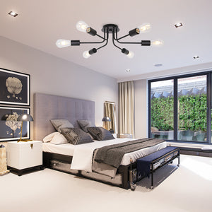 BONLICHT 6-Light Black Vintage Sputnik Light Metal Semi Flush Mount Ceiling Light