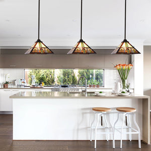 BONLICHT Pendant Lighting Tiffany-Style Mission, 1-Light Mini Chandelier 12-inch Glass Shade