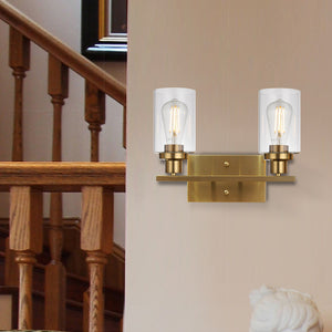 BONLICHT 2-Light Wall Sconce Brass Vanity Light Fixture Modern Style with Clear Glass Shade
