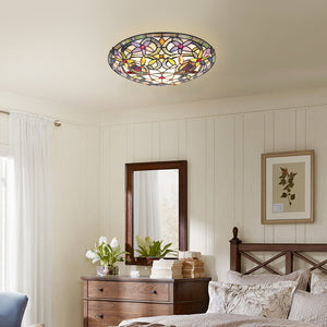 BONLICHT Tiffany Style Ceiling Light,3-Light 16" Wide Semi Flush Ceiling Fixture with Tiffany Glass Shade