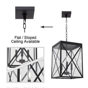 BONLICHT 3-Light Outdoor Chandelier Lighting Black Lantern Pendant Light Exterior Ceiling Light Fixtures