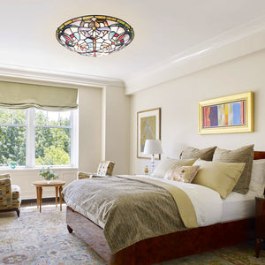 BONLICHT Tiffany Semi Flush Mount Ceiling Light Fixture with 16 Inch Stained Glass Shade 3-Light