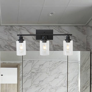BONLICHT Bathroom Vanity Light Fixtures 3 Lights Wall Sconce Black with Clear Glass Shade