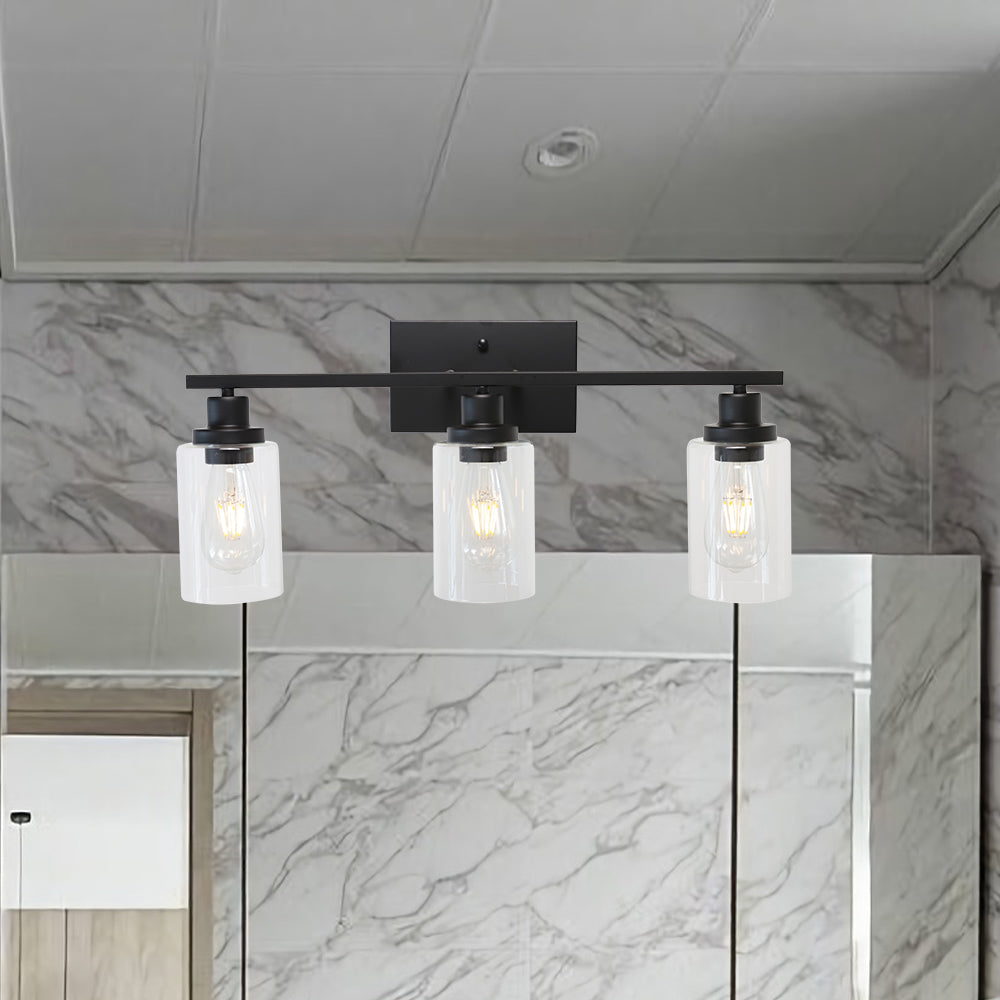 BONLICHT Bathroom Vanity Light Fixtures 3 Lights Wall Sconce Black with Clear Glass Shade