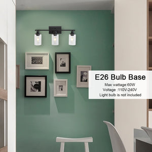BONLICHT Bathroom Vanity Light Fixtures 3 Lights Wall Sconce Black with Clear Glass Shade
