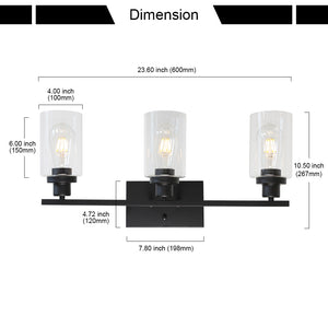 BONLICHT Bathroom Vanity Light Fixtures 3 Lights Wall Sconce Black with Clear Glass Shade