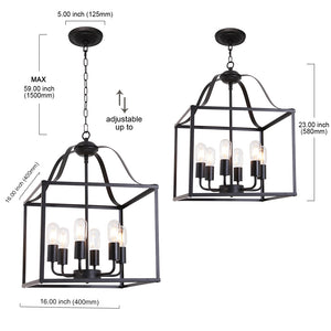 BONLICHT 6 Lights Farmhouse Chandelier Bird Cage 16-Inch Black Finish