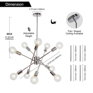 BONLICHT Large Chandelier Lighting Sputnik Flush Mount 10 Lights Chrome
