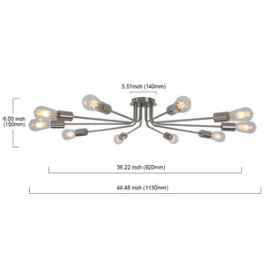 BONLICHT 10 Light Sputnik Chandelier Brushed Nickel Ceiling Light Semi Flush Mount