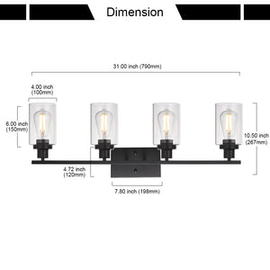 BONLICHT 4 Lights Sconces Wall Lighting Black with Clear Glass Shade