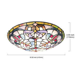 BONLICHT Tiffany Semi Flush Mount Ceiling Light Fixture with 16 Inch Stained Glass Shade 3-Light