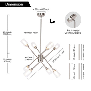 BONLICHT 8 Lights Sputnik Chandelier Brushed Nickel with Clear Glass Shade