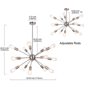 BONLICHT Mid Century Chandelier 15 Lights Brushed Nickel Sputnik Flush Mount
