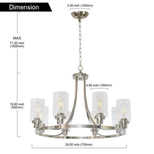BONLICHT Modern Chandelier Round Brushed Nickel Finish 8 Lights with Clear Glass Shade