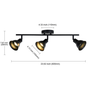 BONLICHT Track Lighting 3 Adjustable Track Heads Black Kitchen Ceiling Light, 35W GU10 Base Halogen Bulbs Included