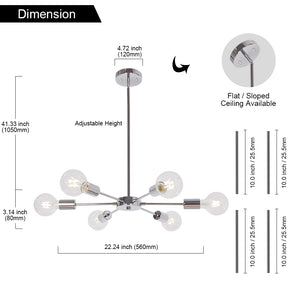 BONLICHT 6 Lights Chrome Sputnik Chandelier