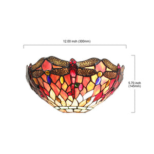 BONLICHT Tiffany Style Dragonfly Wall Lamp, 12 inch Wide Stained Glass Shade