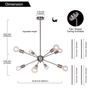 BONLICHT 8-Light Modern Sputnik Pendant Light Brushed Nickel