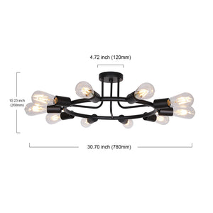 BONLICHT Vintage Metal Large Sputnik Chandeliers 10-Light Black Flush Mount Light Fixtures Ceiling