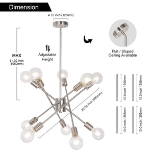 BONLICHT Sputnik Chandeliers Modern 10 Lights Brushed Nickel