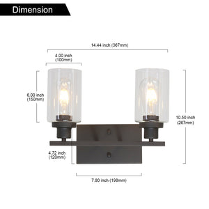 BONLICHT 2-Light Industrial Bathroom Lighting Oil Rubbed Bronze with Clear Glass Shade