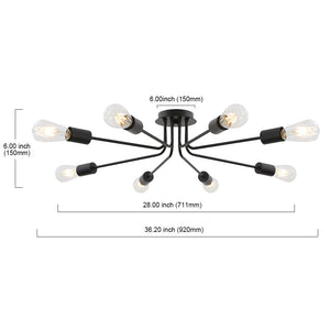 BONLICHT 8 Light Ceiling Light Industrial Metal Black Sputnik Chandelier