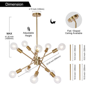 BONLICHT 10 Lights Modern Chandeliers Brass Sputnik Light