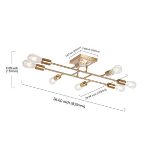 BONLICHT Sputnik Chandelier Industrial Brushed Brass 8 Light Semi Flush Mount Light Ceiling