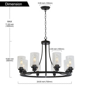BONLICHT Black Chandelier 8 Lights, Kitchen Island Lighting Industrial Chandelier with Clear Glass Shade
