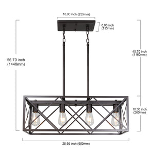 BONLICHT 4 Lights Rectangle Chandelier for Dining Rooms Oil Rubbed Bronze Farmhouse Kitchen Island Lighting