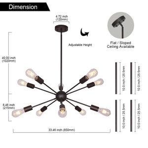 BONLICHT 10 Lights Sputnik Chandelier Lighting Oil-Rubbed Bronze Industrial Pendant Light Suite for Any Space