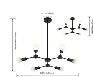 BONLICHT Sputnik Chandeliers 6-Light Black Industrial Style