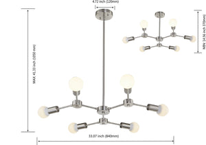BONLICHT 6-Light Modern Chandeliers Sputnik Style Brushed Nickel