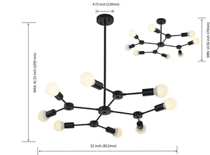 BONLICHT 8-Light Industrial Sputnik Chandelier Black