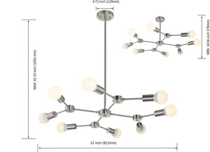 BONLICHT Mid Century Modern Chandelier Sputnik 8-Light Brushed Nickel