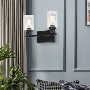 BONLICHT 2-Light Black Wall Sconce Industrial Vintage with Clear Glass Shade and Metal Base