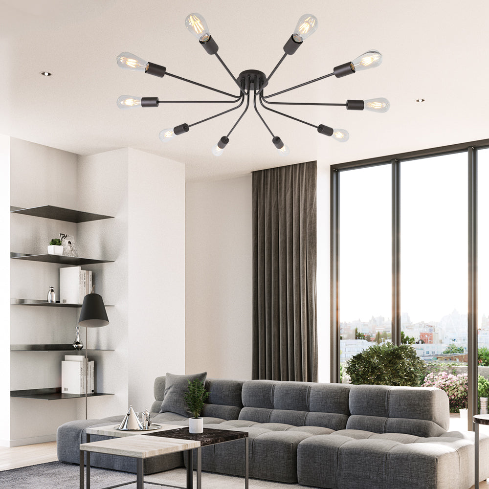 BONLICHT 10 Light Oil Rubber Bronze Sputnik Chandelier Lighting Semi Flush Mount Ceiling Light Industrial