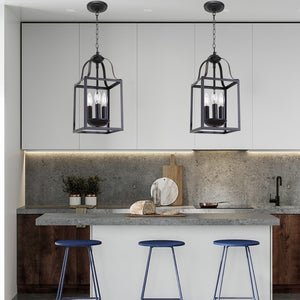 BONLICHT Black Pendant Light 8 Inches Lantern Chandelier Farmhouse 3 Lights E12 Base