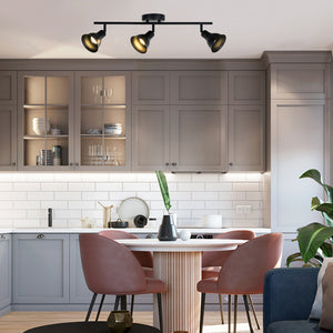 BONLICHT Track Lighting 3 Adjustable Track Heads Black Kitchen Ceiling Light, 35W GU10 Base Halogen Bulbs Included