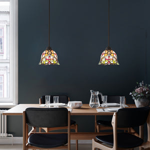 BONLICHT Tiffany Lighting Victorian, 1-Light Stained Glass Pendant Light Mini with 7.5 Inches Shade