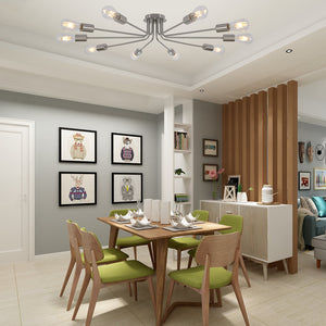 BONLICHT 10 Light Sputnik Chandelier Brushed Nickel Ceiling Light Semi Flush Mount