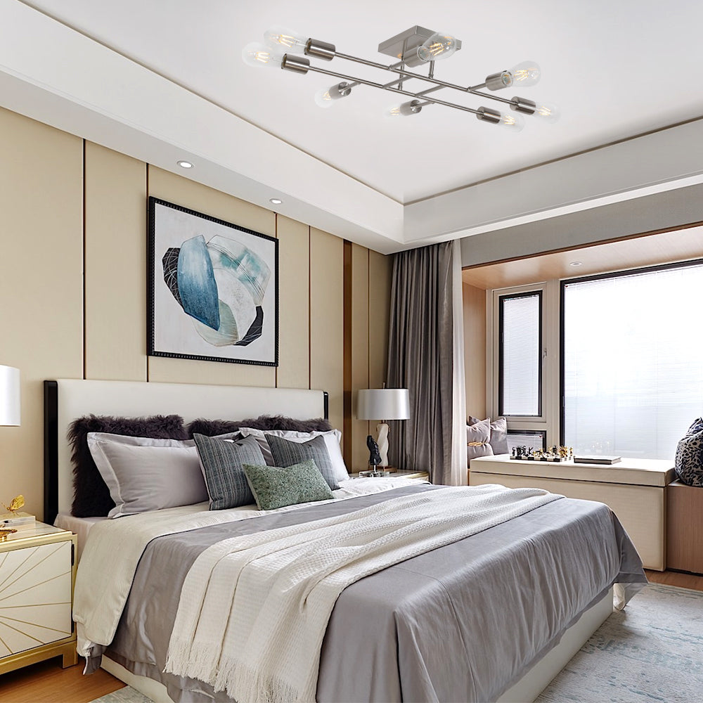 BONLICHT 8 Light Modern Ceiling Light Brushed Nickel Sputnik Chandelier